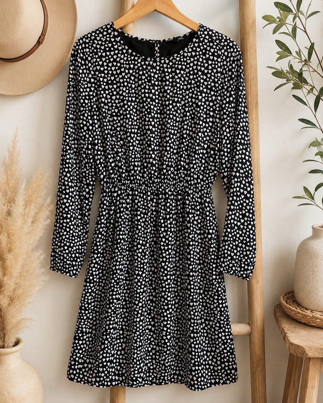 J.Crew Mercantile Heart Print Dress Women’s Size 4 Black White Long Sleeve