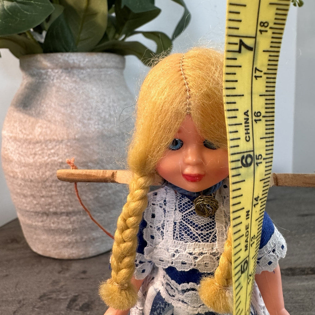 Vintage Dutch Girl Doll 7" Blonde Braids Wooden Clogs Windmill Dress Yoke