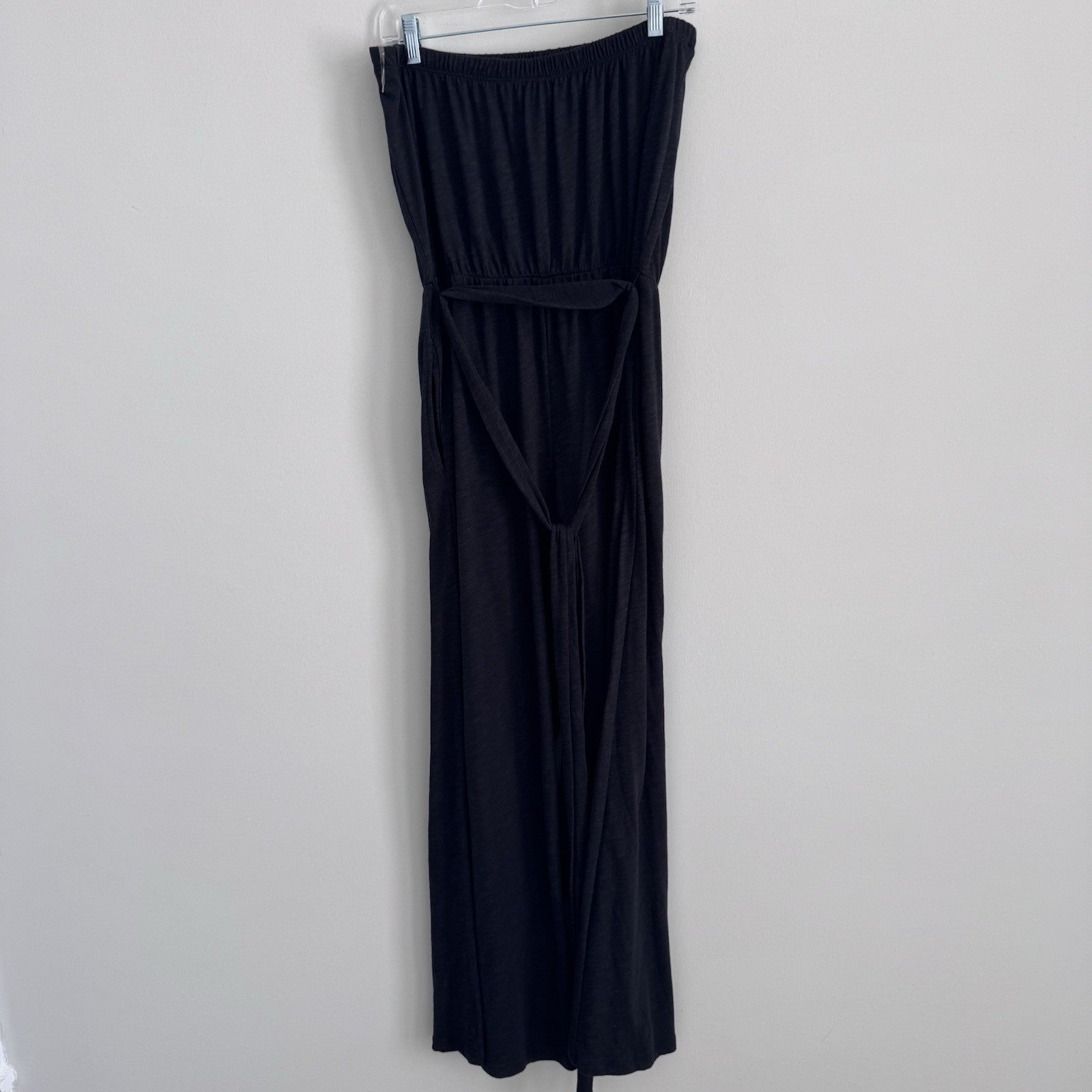 Moon Ryder Strapless Wide Leg Jumpsuit L Black Tie Waist USA Y2K