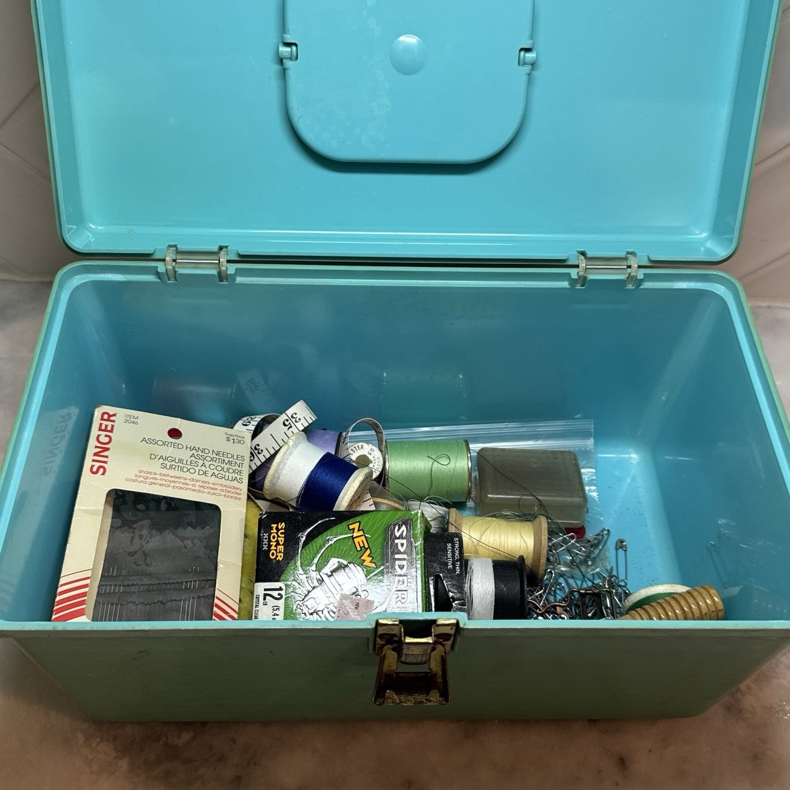 Vintage Teal Wil-hold Sewing Box Wilson Manufacturing USA Rare