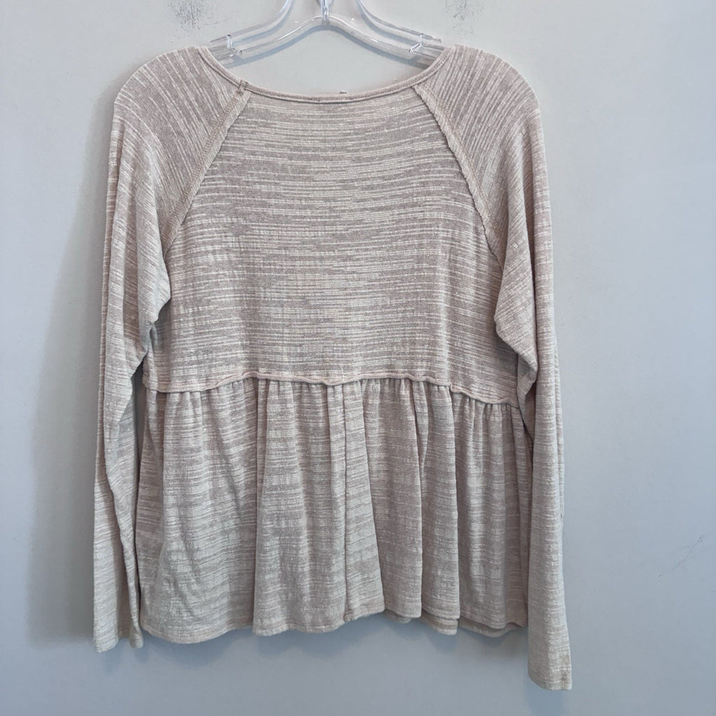 Peach Love California Blush Beige Babydoll Top Small Boho Long Sleeve USA