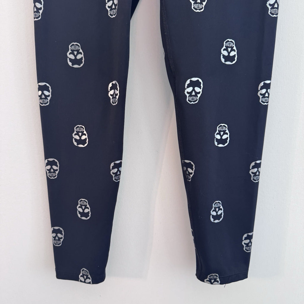 Nanette Lepore Skull Print High Rise Leggings Women’s Medium Black Silver