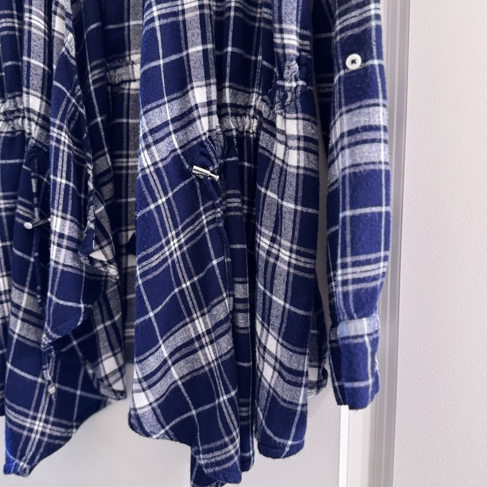 Motherhood Maternity Nursing Top M Navy Plaid Flannel Wrap Long Sleeve