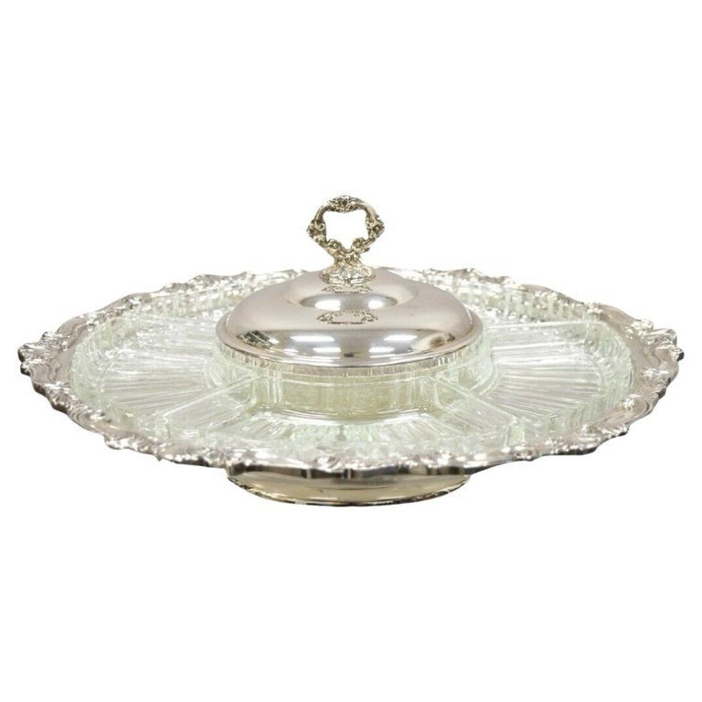 Vintage Sheridan Silver Plated Lazy Susan Revolving Serving Party Platter Tray
