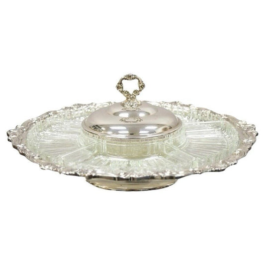 Vintage Sheridan Silver Plated Lazy Susan Revolving Serving Party Platter Tray