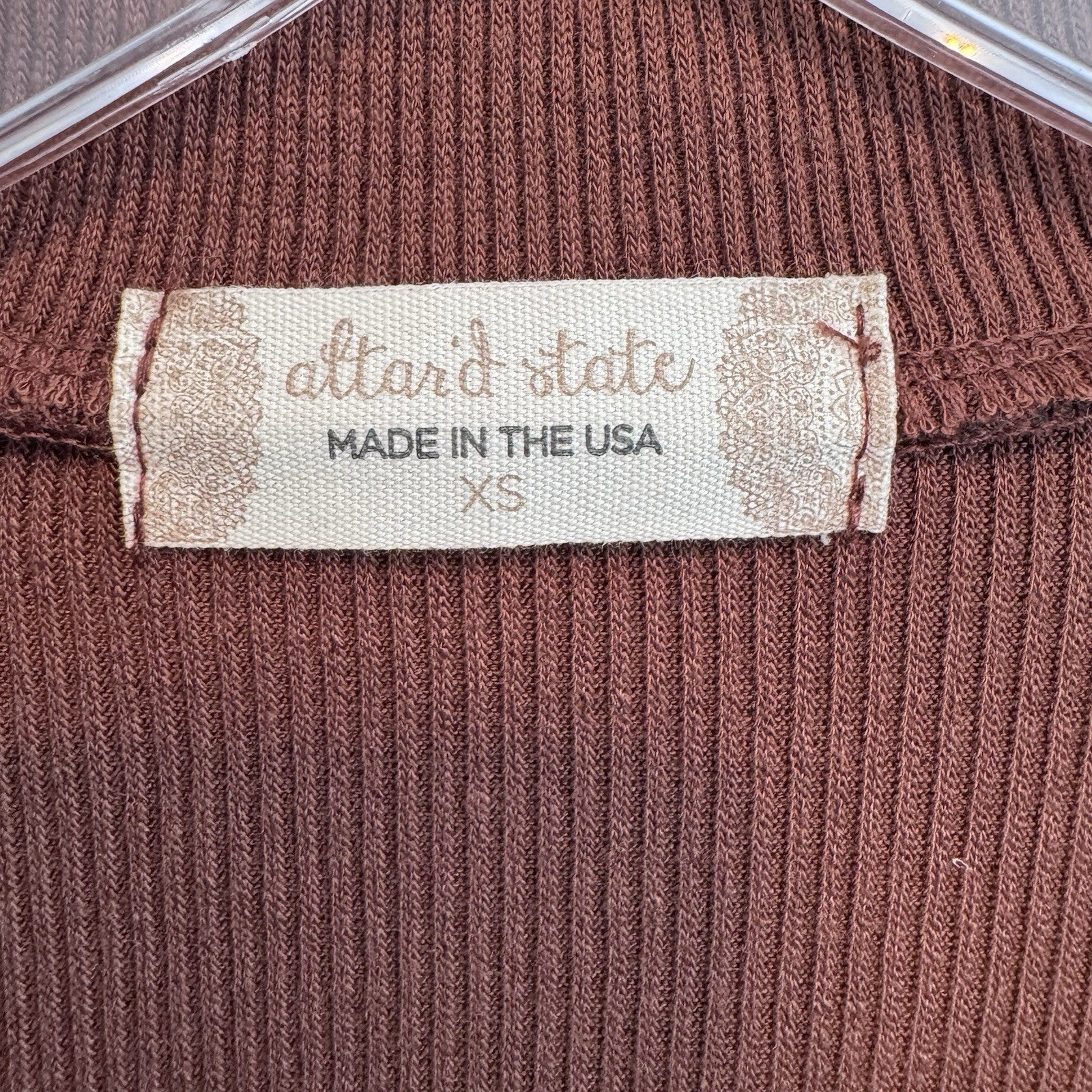 Altar’d State Ribbed Crop Top XS Collared Long Sleeve Brown NWT