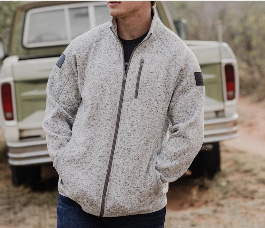 Grunt Style Mens Full Zip Fleece Jacket Heathered Gray Patch Detail Size Medium