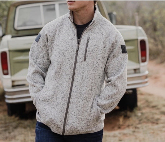 Grunt Style Mens Full Zip Fleece Jacket Heathered Gray Patch Detail Size Medium