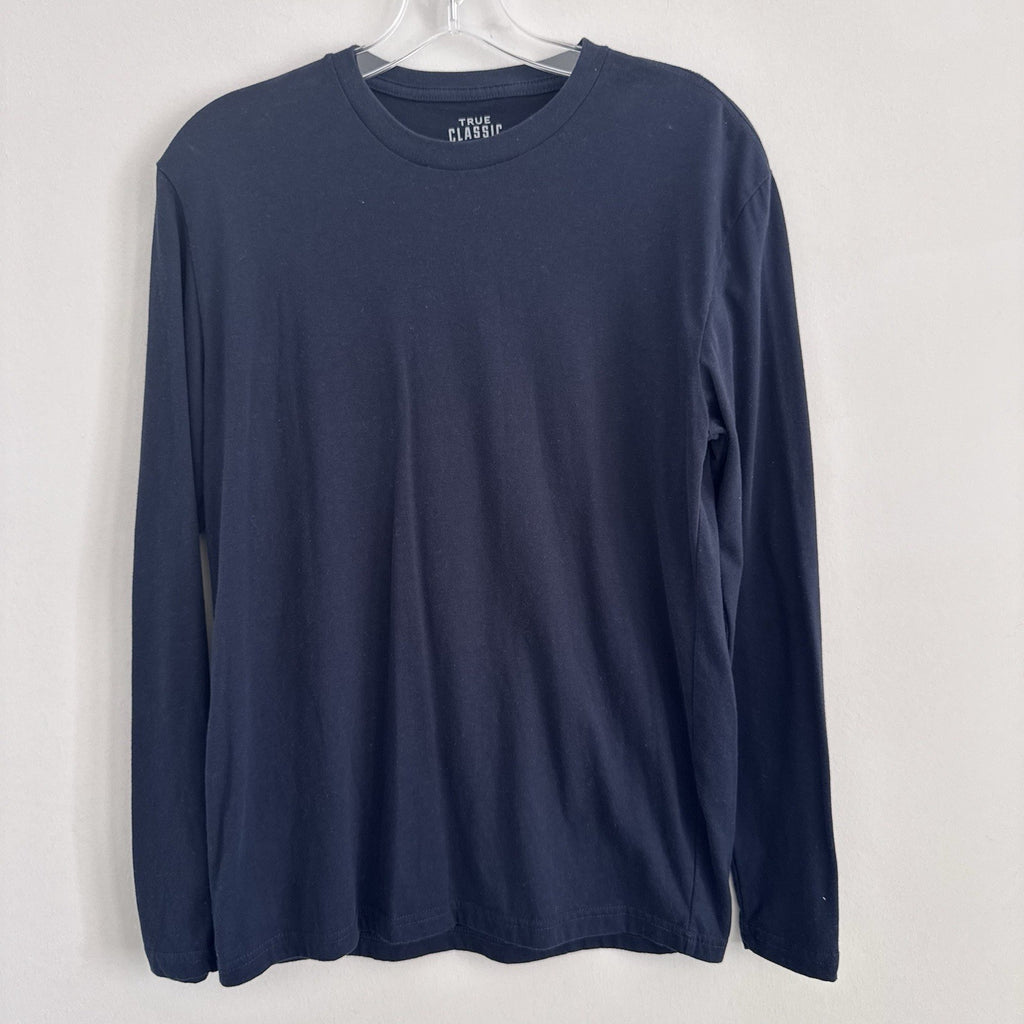 True Classic Navy Long Sleeve T Shirt Mens Small Cotton Blend