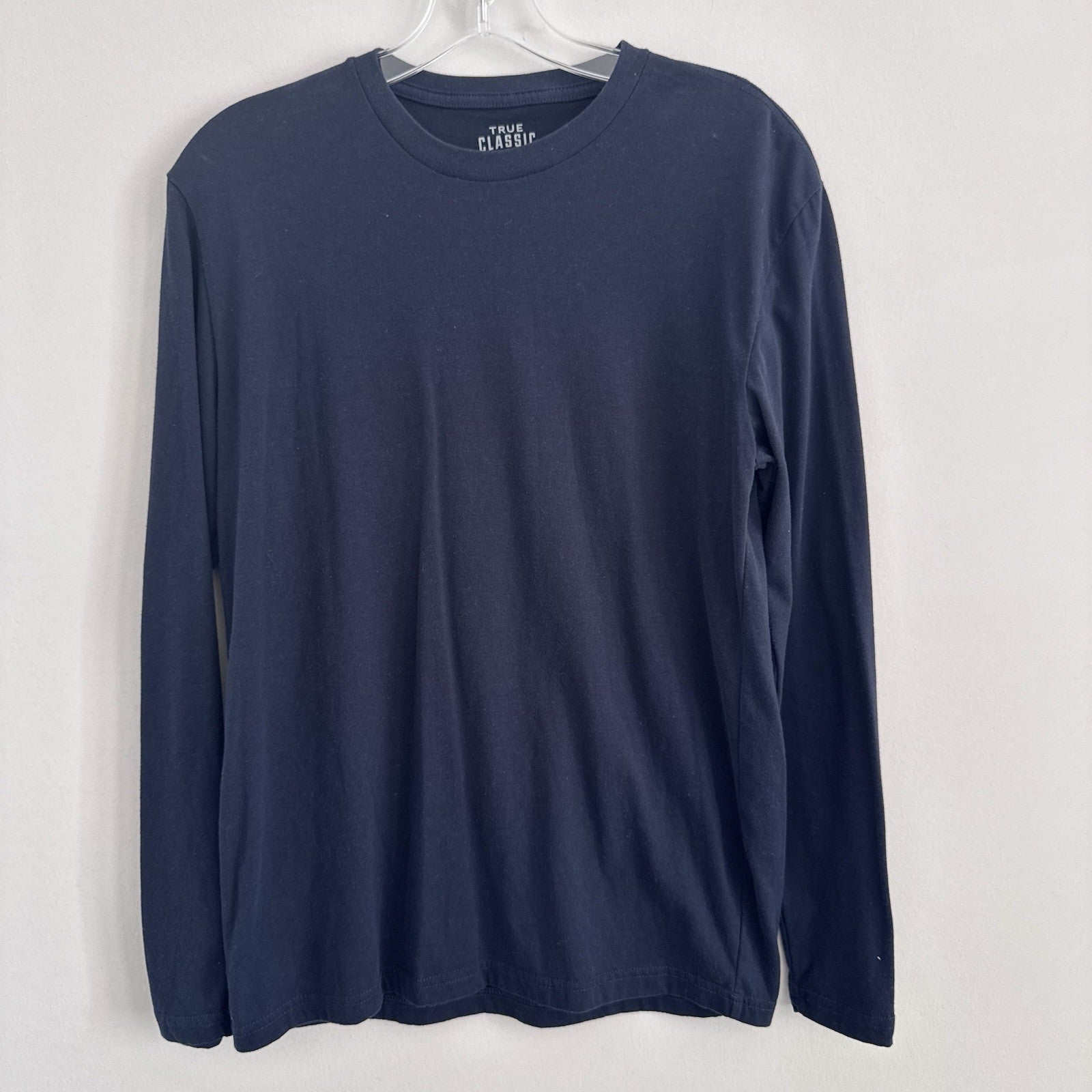 True Classic Navy Long Sleeve T Shirt Mens Small Cotton Blend