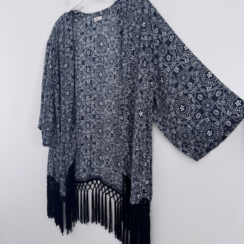 Hollister Fringe Kimono Cardigan Womens Small Blue Boho Festival
