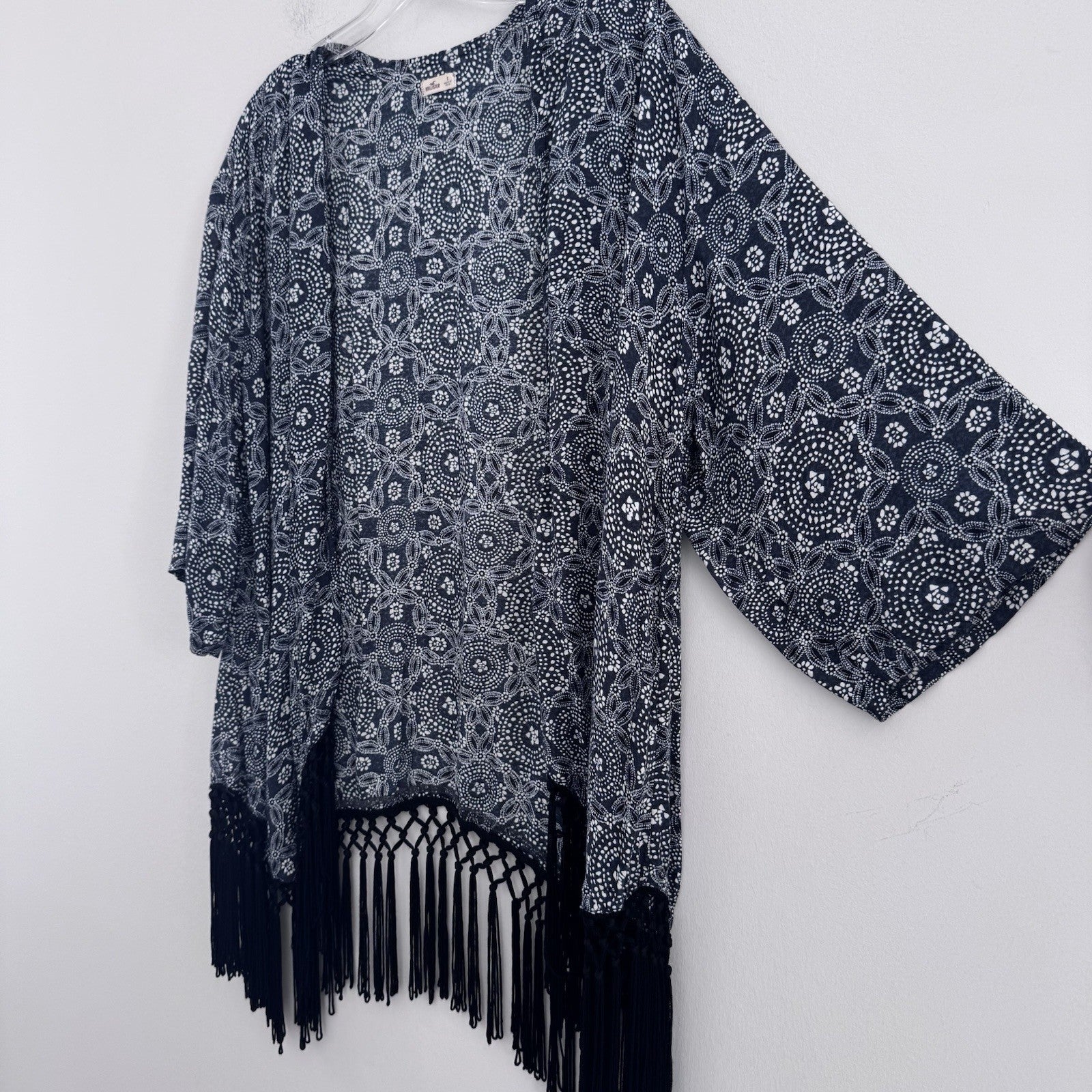 Hollister Fringe Kimono Cardigan Womens Small Blue Boho Festival