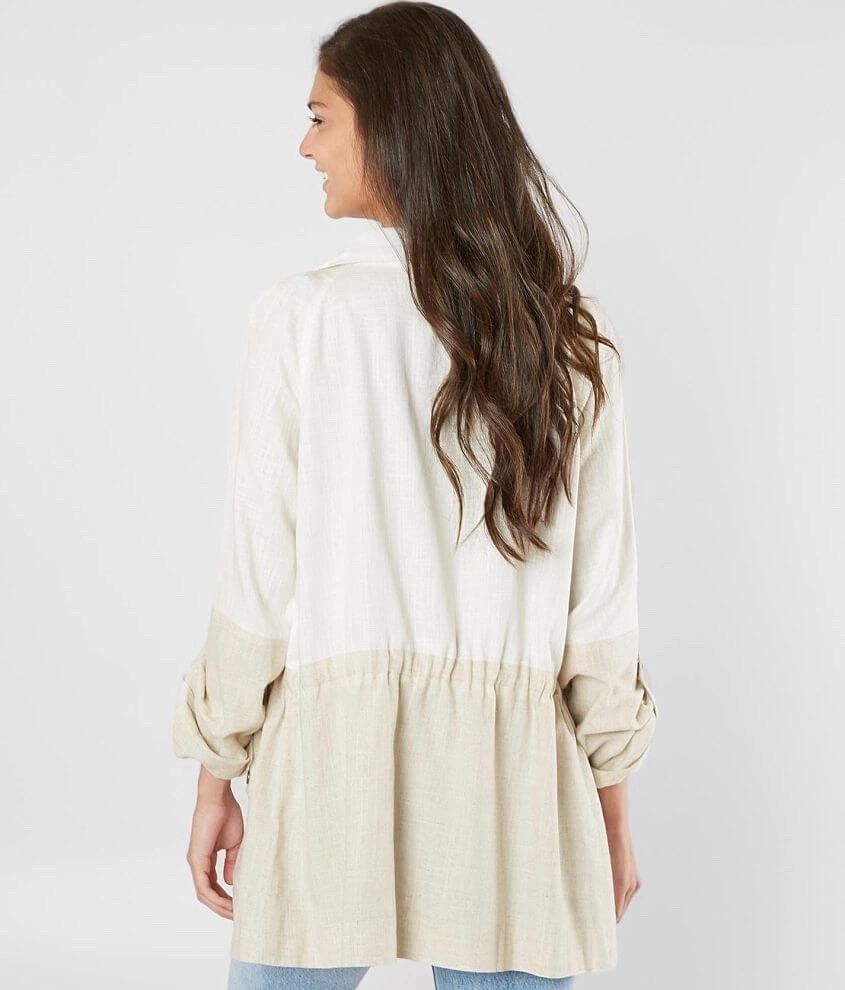 Blu Pepper Linen Blend Utility Jacket Womens Small Ivory Lightweight