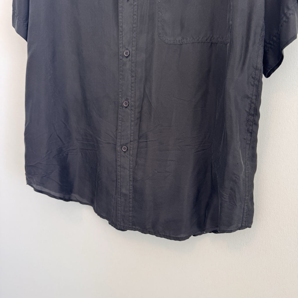 Montage Pour Homme Vintage 100% Silk Shirt Mens Small Black S/S Button Down