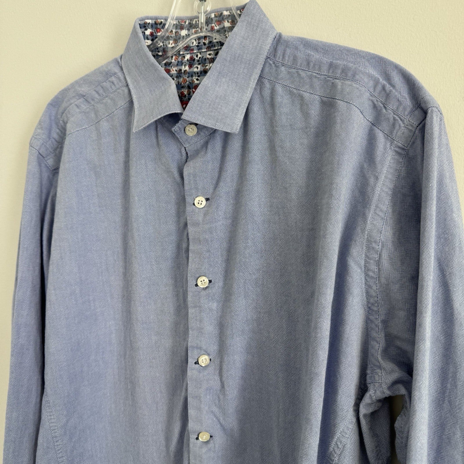 RCB Black Label Blue Dress Shirt XL Floral Contrast Trim 100% Cotton 