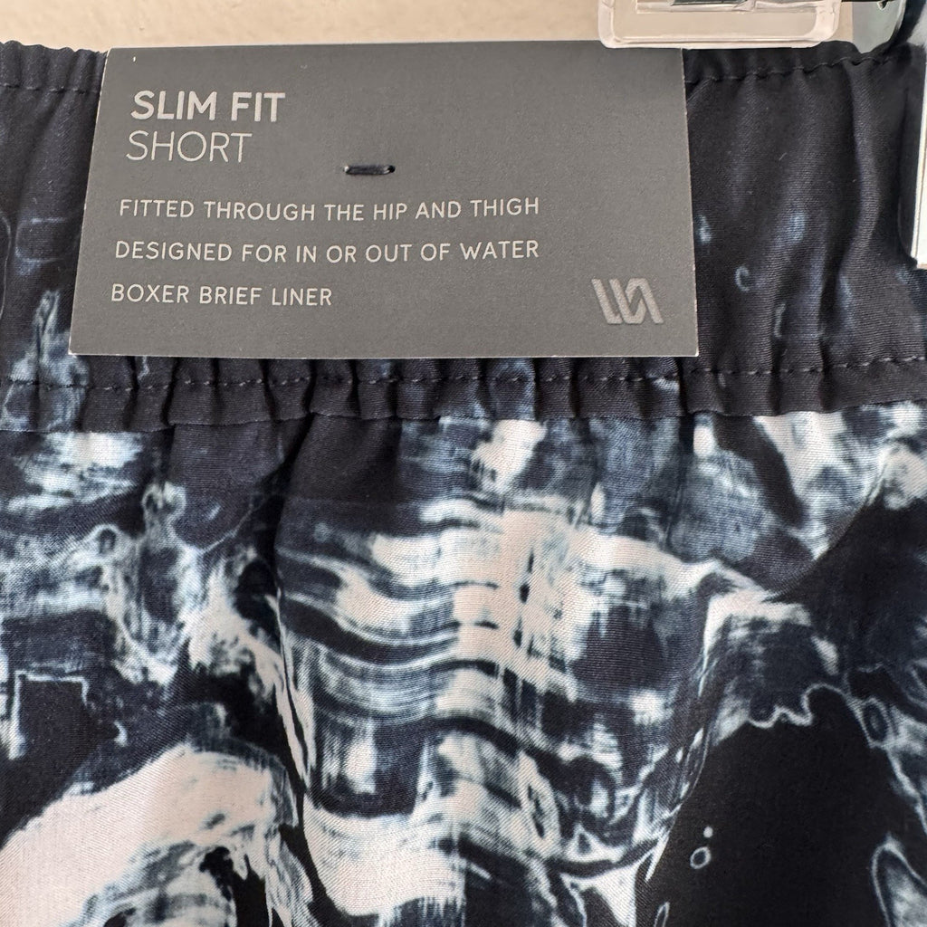 VRST Men's XL 5" Resort Short Indigo Craft Print NWT Slim Fit Lined Hybrid Swim