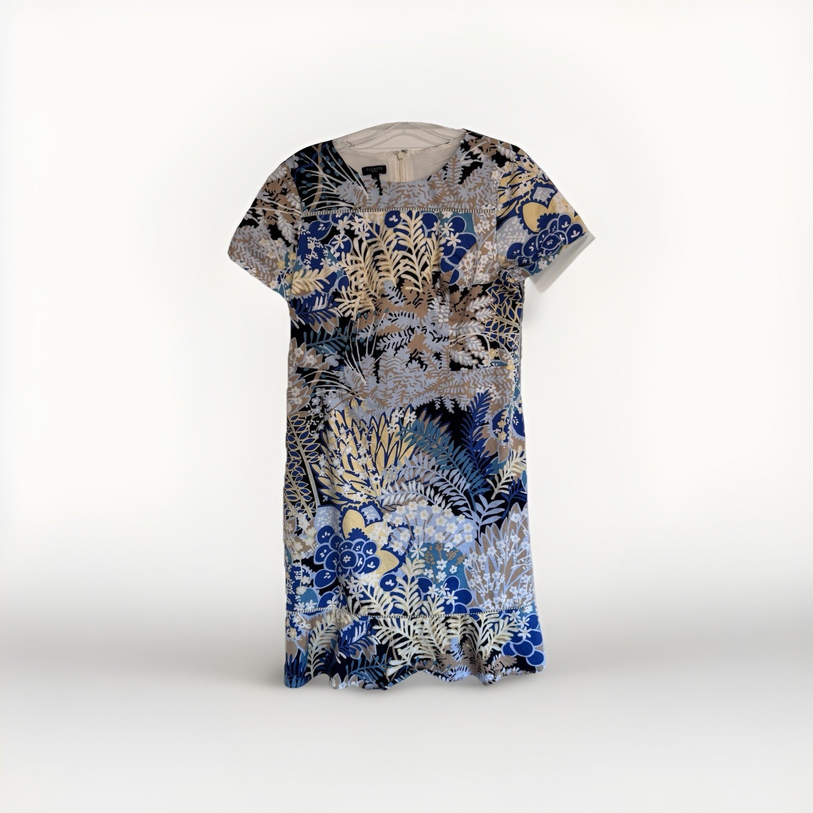 Talbots Petites Floral Sheath Dress Women’s 6P Blue Beige Short Sleeve