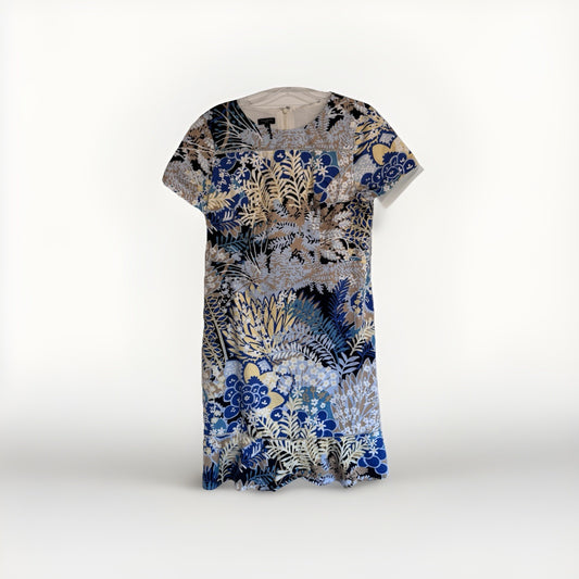 Talbots Petites Floral Sheath Dress Women’s 6P Blue Beige Short Sleeve