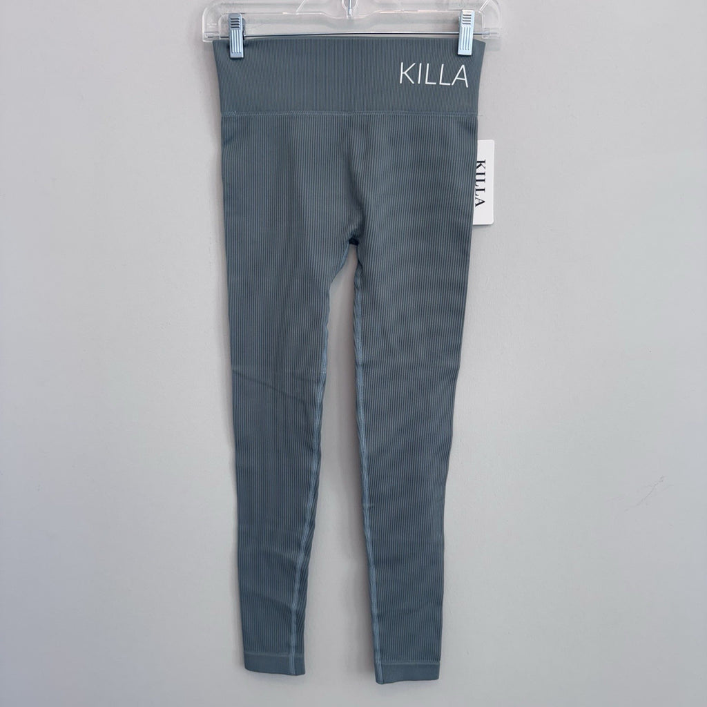 Killa Collection Ribbed Seamless Leggings Blue Gray M High Waist NWT