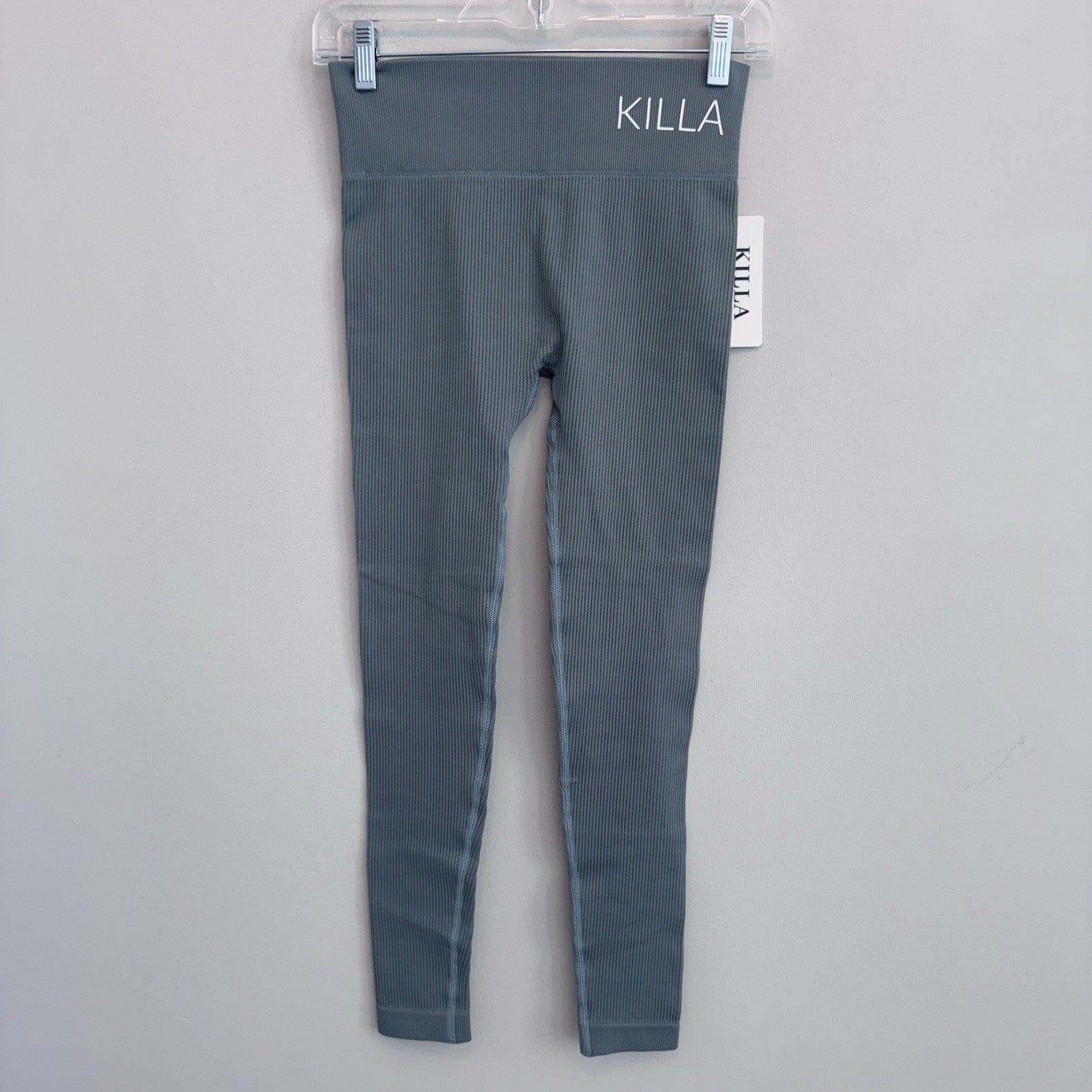 Killa Collection Ribbed Seamless Leggings Blue Gray M High Waist NWT