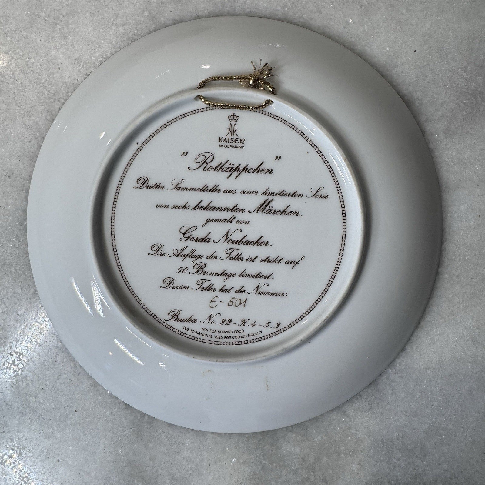 Kaiser Porcelain W. Germany  collector plate "Little Red Riding Hood" - 8" Dia.
