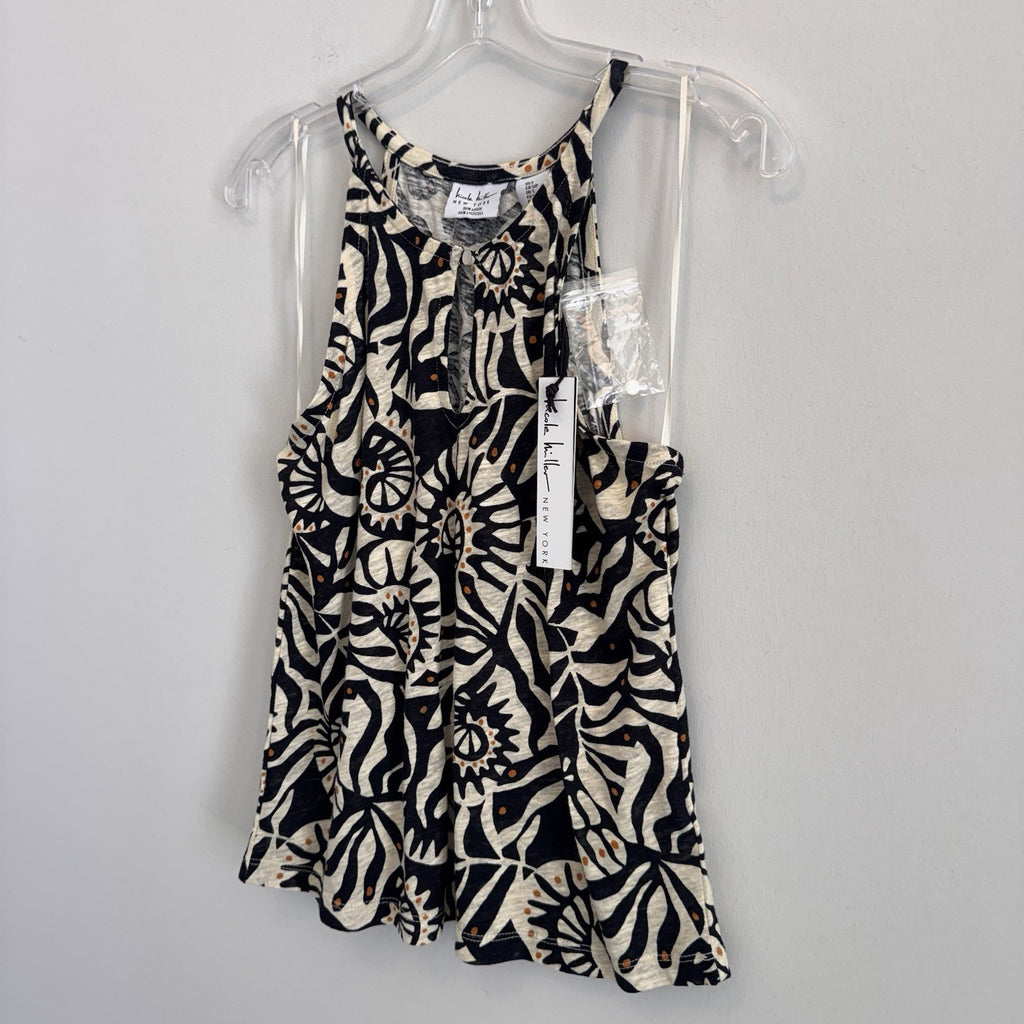 NWT Nicole Miller New York Small Linen Blend Boho Print Halter Tank Top Women’s