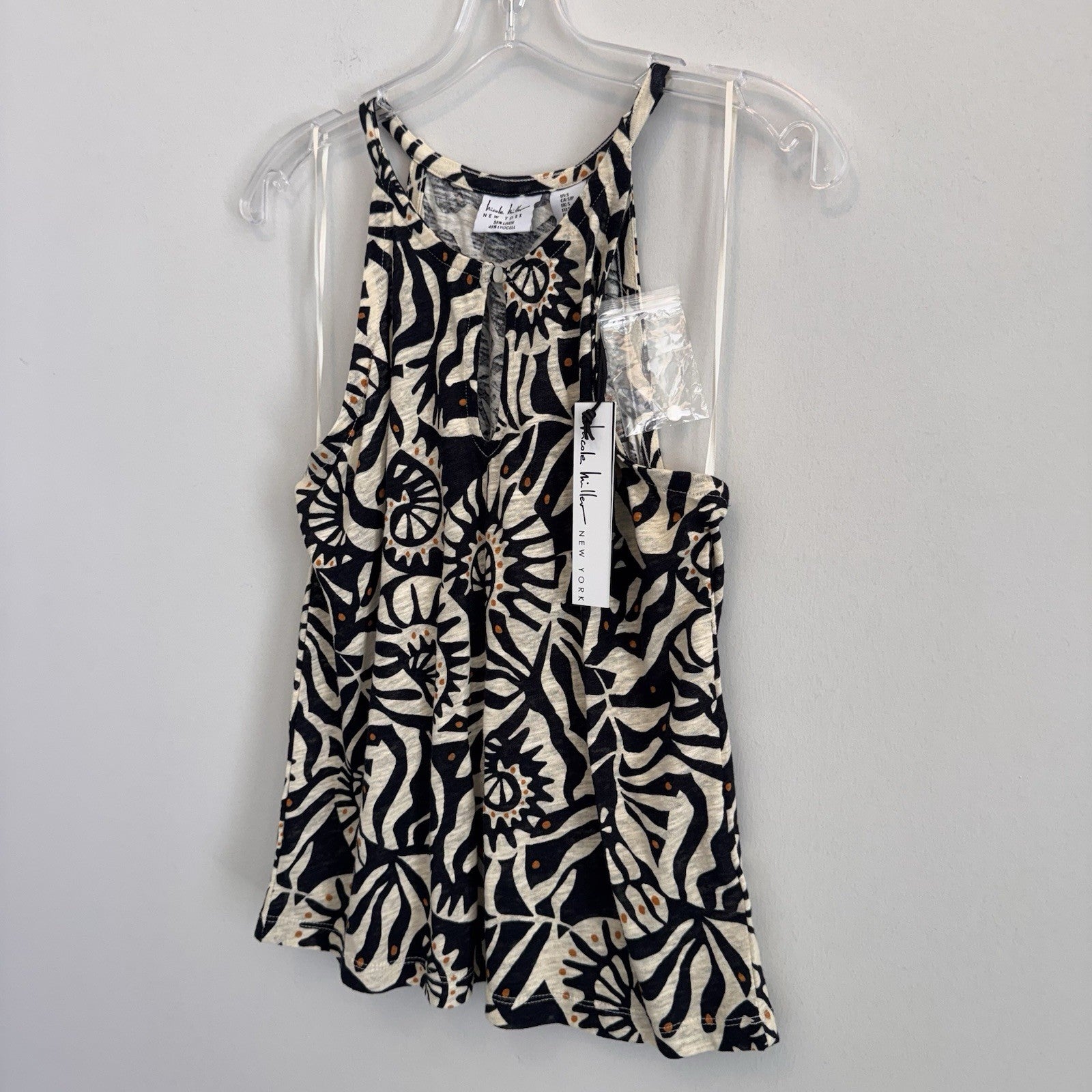 NWT Nicole Miller New York Small Linen Blend Boho Print Halter Tank Top Women’s