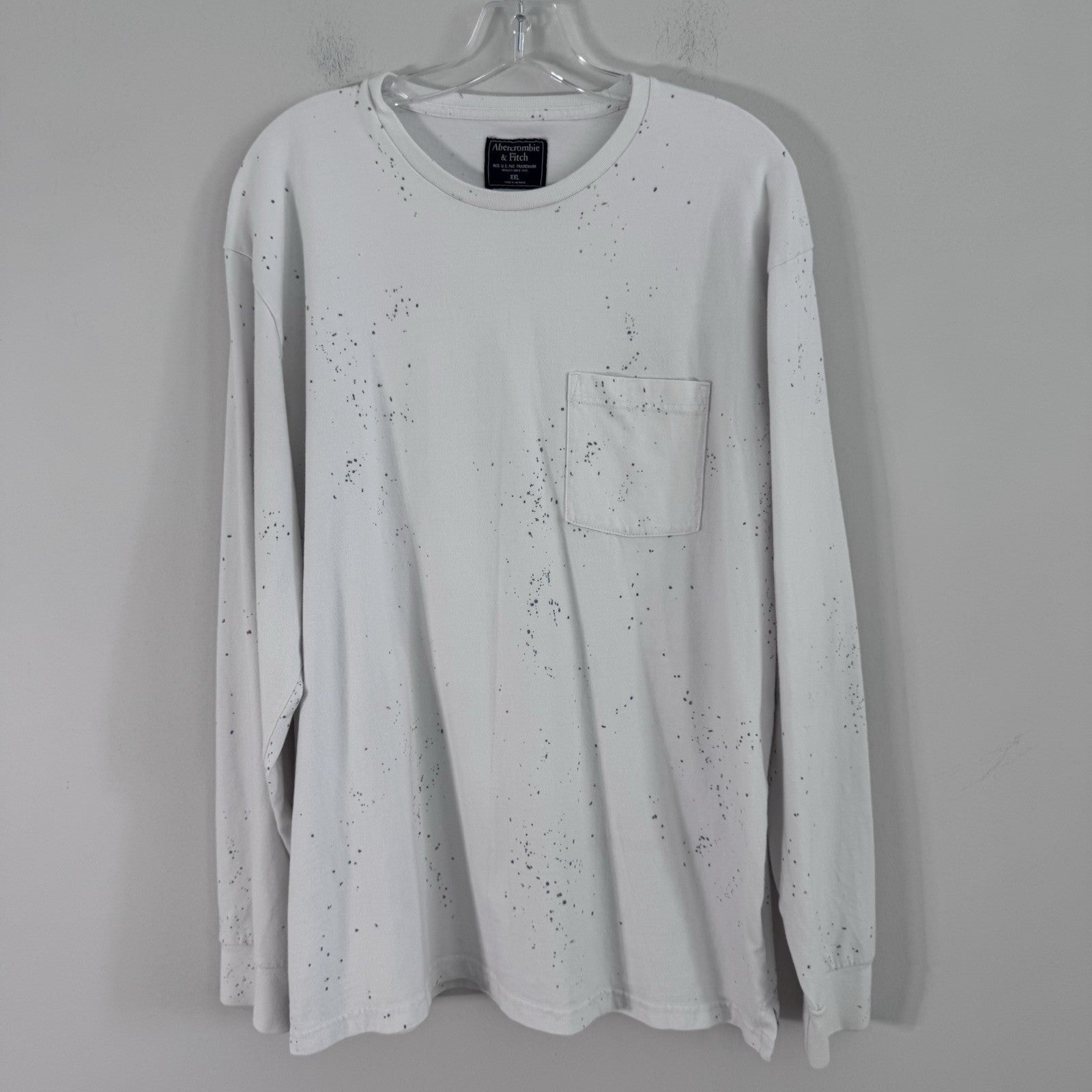 Abercrombie & Fitch Men’s XXL White Paint Splatter Pocket Long Sleeve Shirt