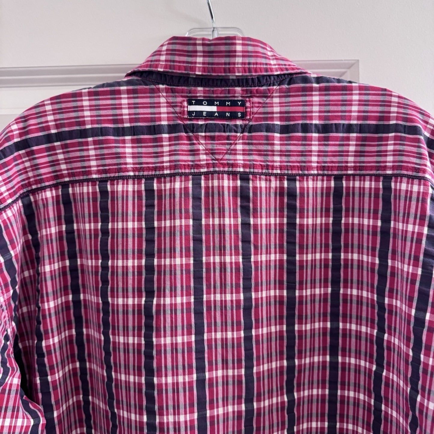 Vintage Tommy Jeans Red Plaid Shirt XL 2002 Mauritius Short Sleeve