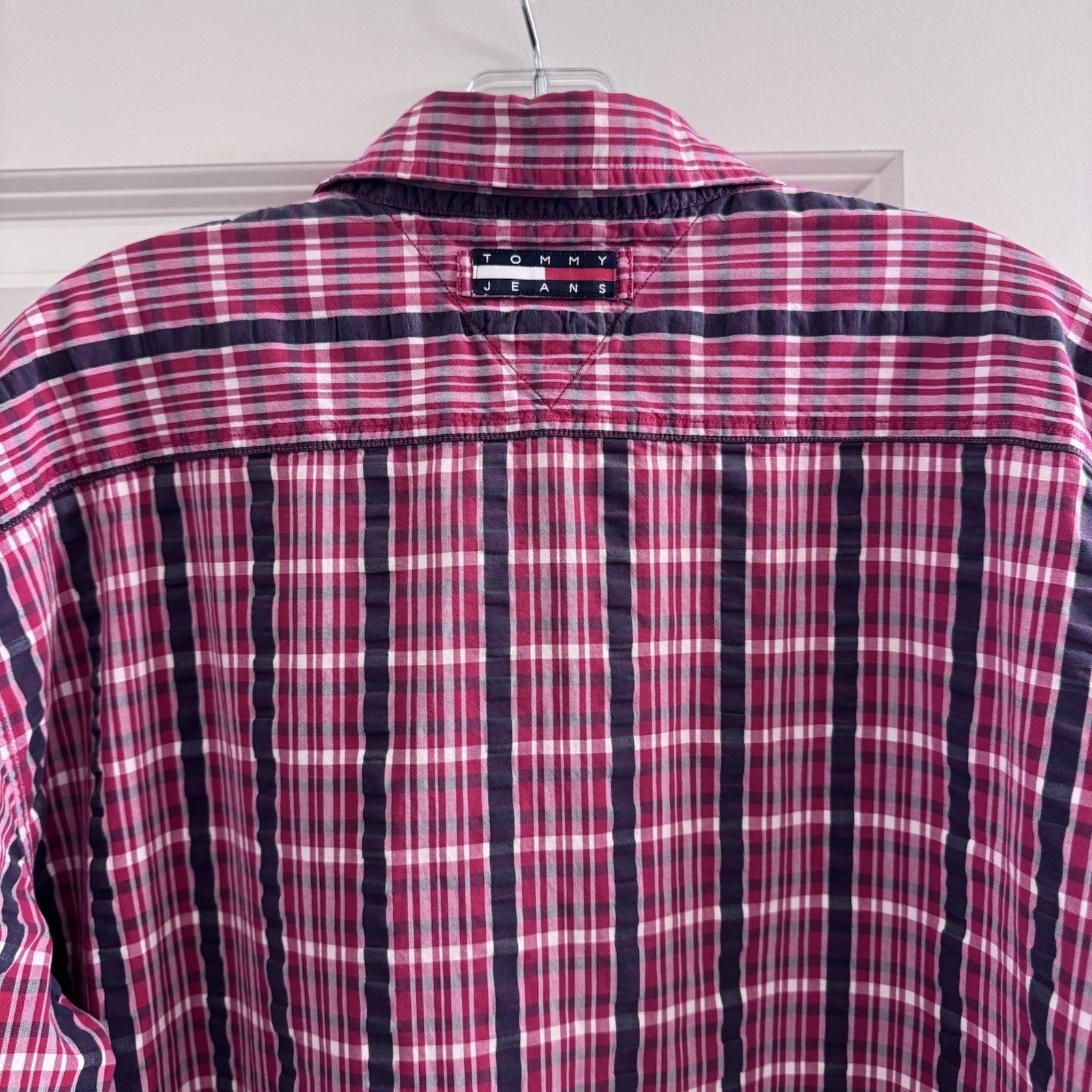Vintage Tommy Jeans Red Plaid Shirt XL 2002 Mauritius Short Sleeve