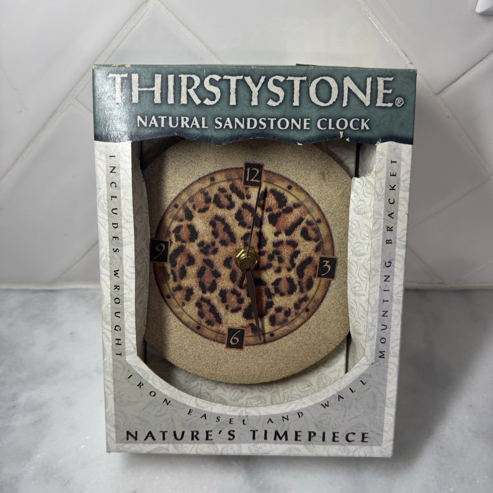Thirstystone Leopard Print Natural Sandstone Clock New In Box USA