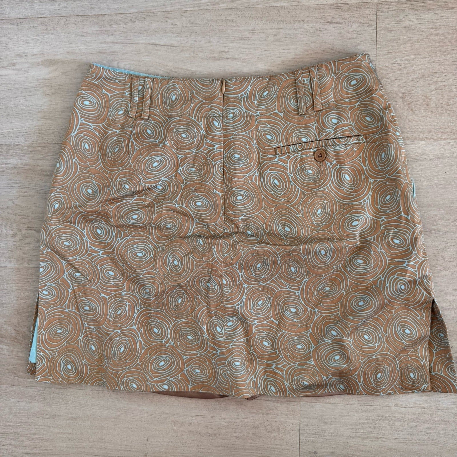 Sport Haley Tan Blue Swirl Print Skirt Size 10 Y2K Mod Retro Women’s