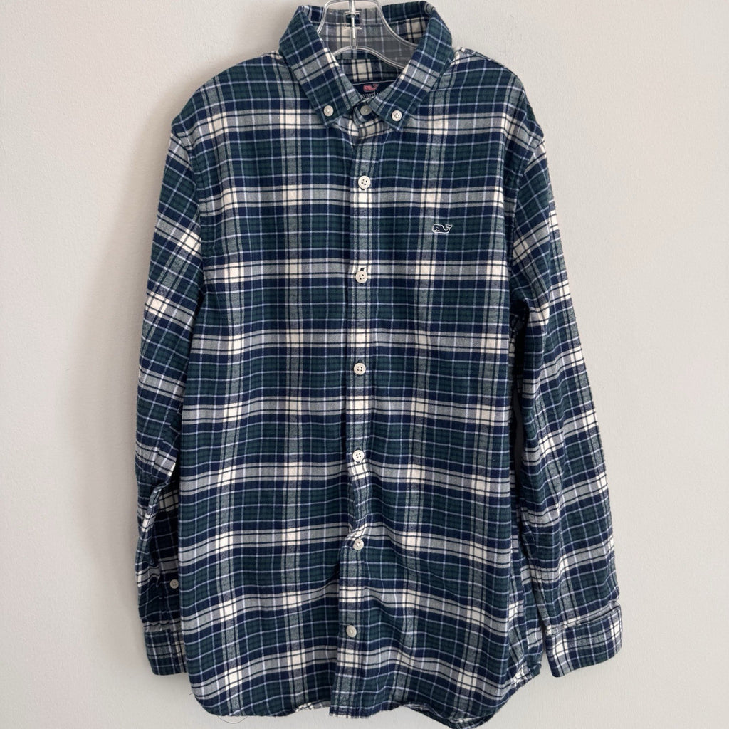 Vineyard Vines Whale Shirt Plaid Button Down Boys M Cotton Preppy (12-14)