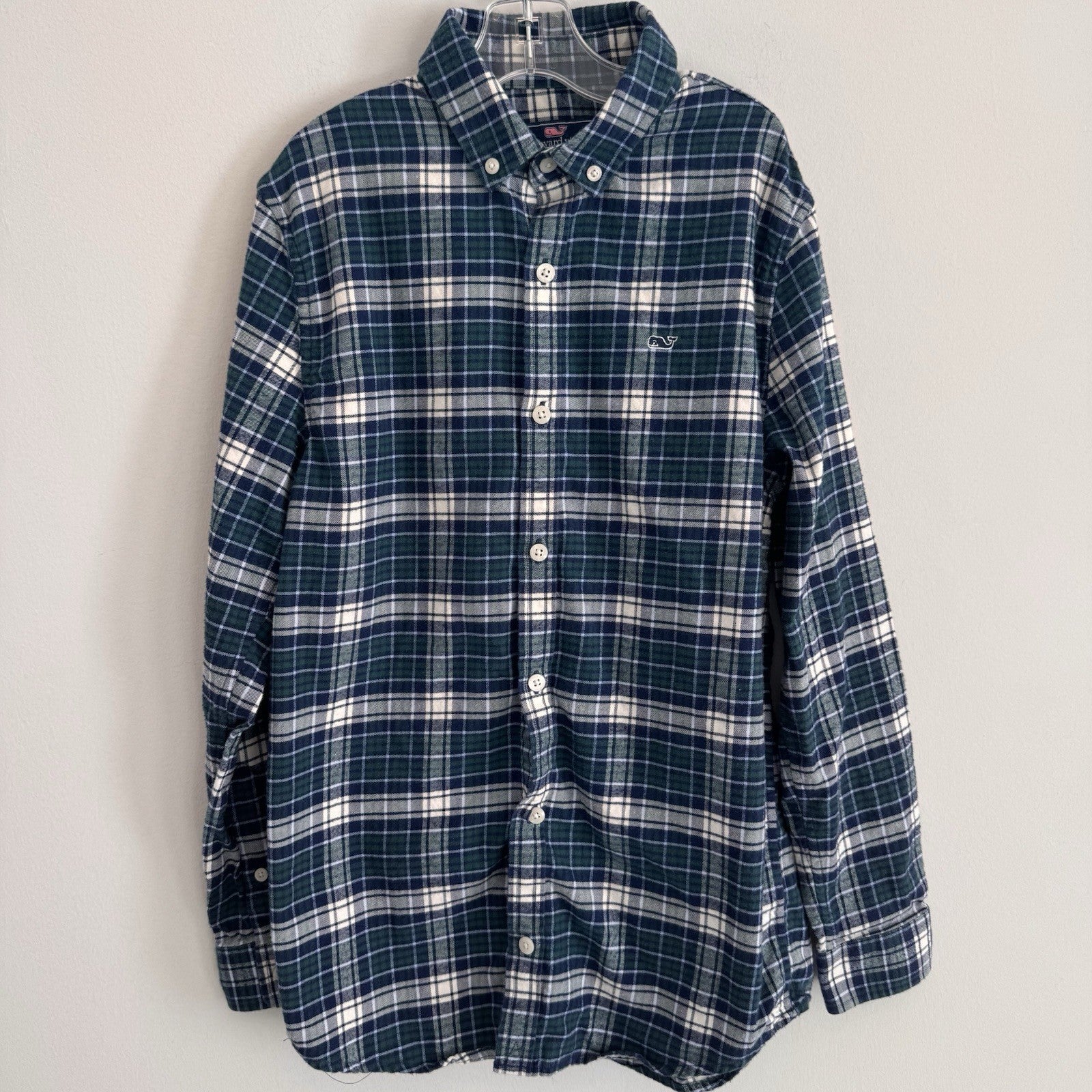 Vineyard Vines Whale Shirt Plaid Button Down Boys M Cotton Preppy (12-14)