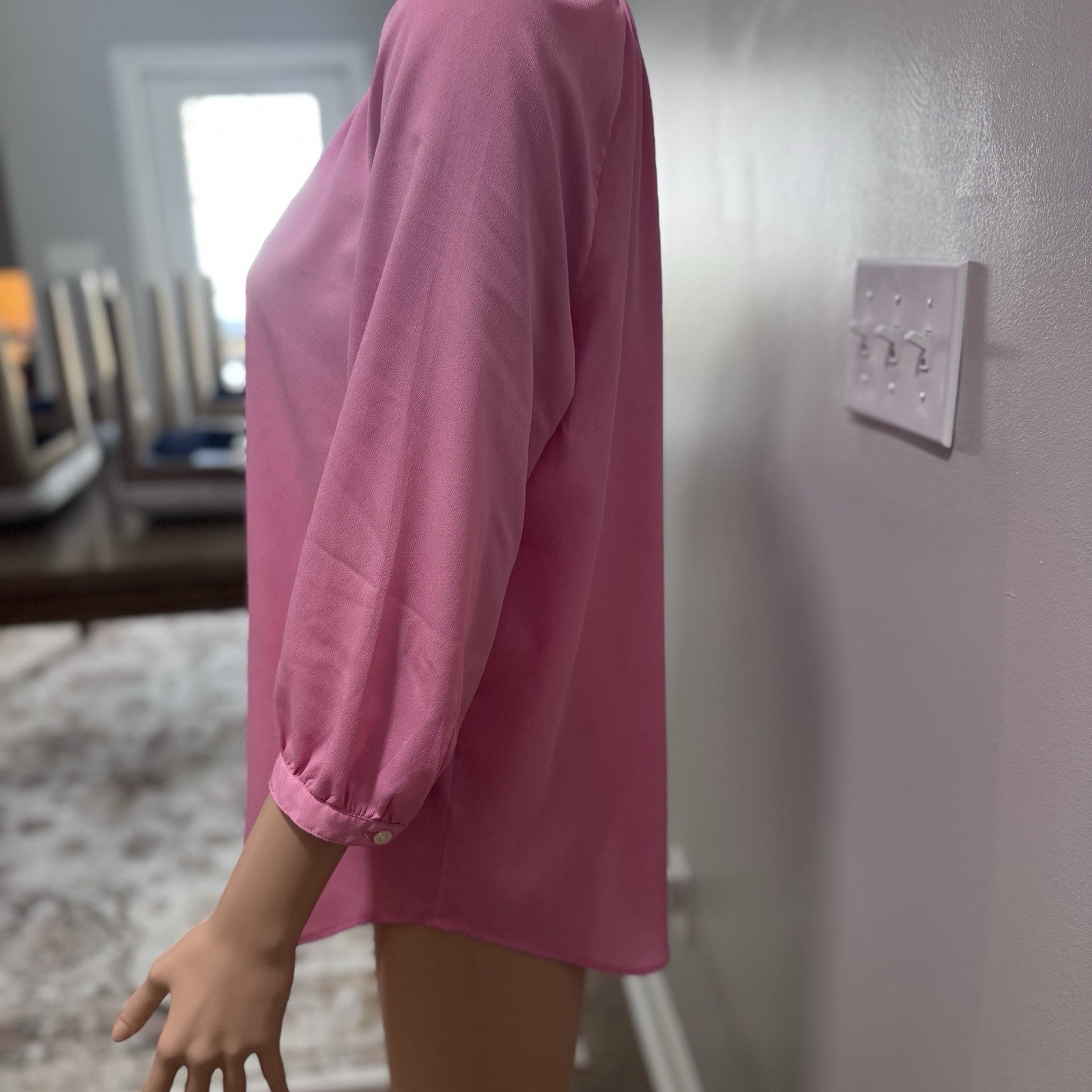 Lauren Ralph Lauren Pink Blouse Women’s Small 3/4 Sleeve Button Front Top