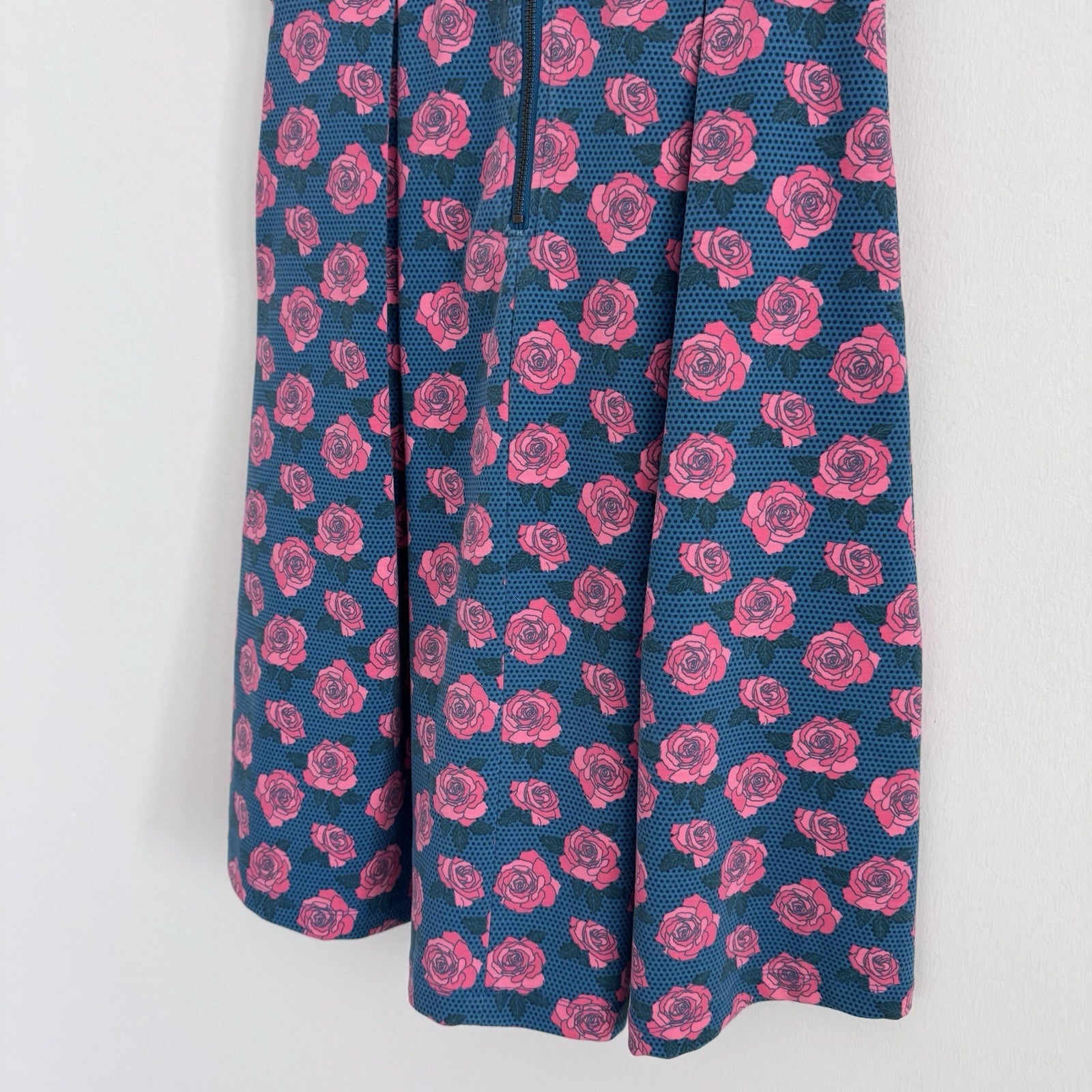 Matilda Jane Small Dress Blue Pink Floral Striped Modest Fit & Flare Pockets