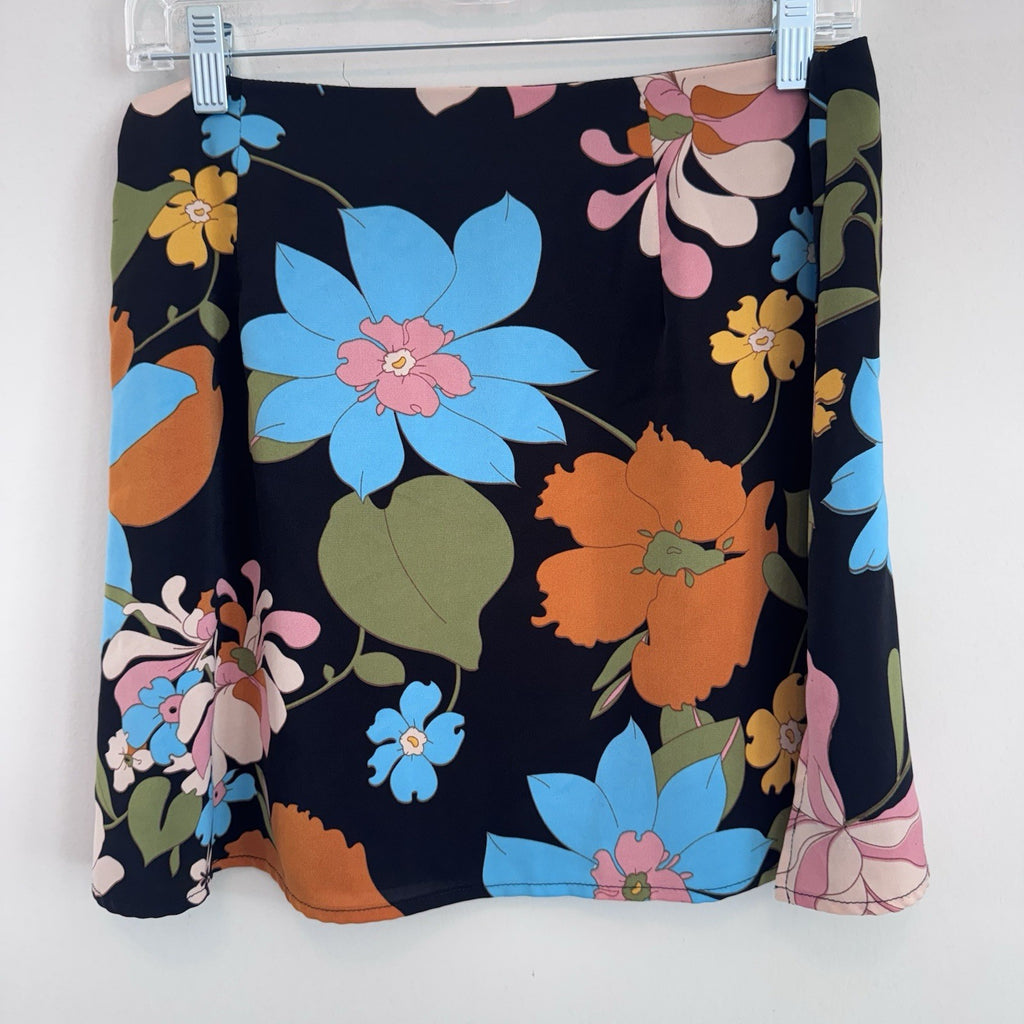 Her Entire Name Says Grace Floral Mini Skirt Black Retro Boho Size M