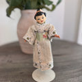 Mid Century Japanese Kimono Doll Hand Painted Face Traditional Dress Souvenir
