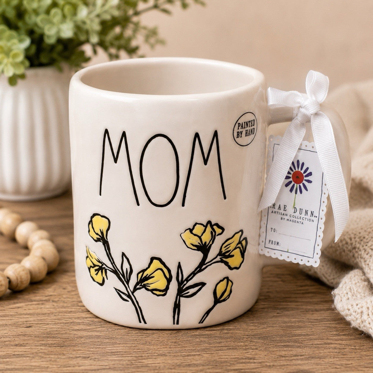 Rae Dunn MOM Floral Coffee Mug Artisan Collection White Ceramic New