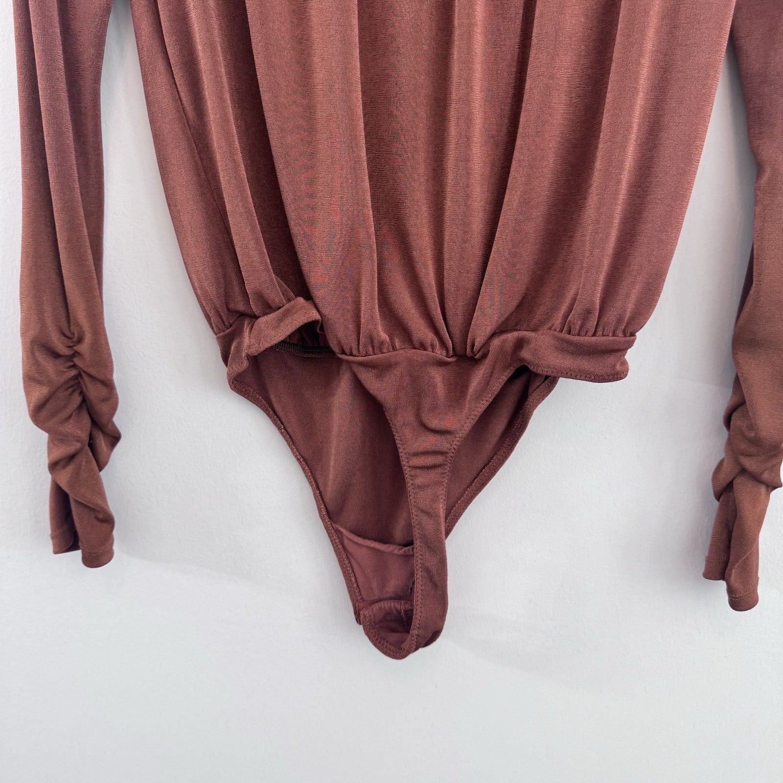 Free People Intimately Rust Brown Long Sleeve Bodysuit Thumbhole Women’s Small