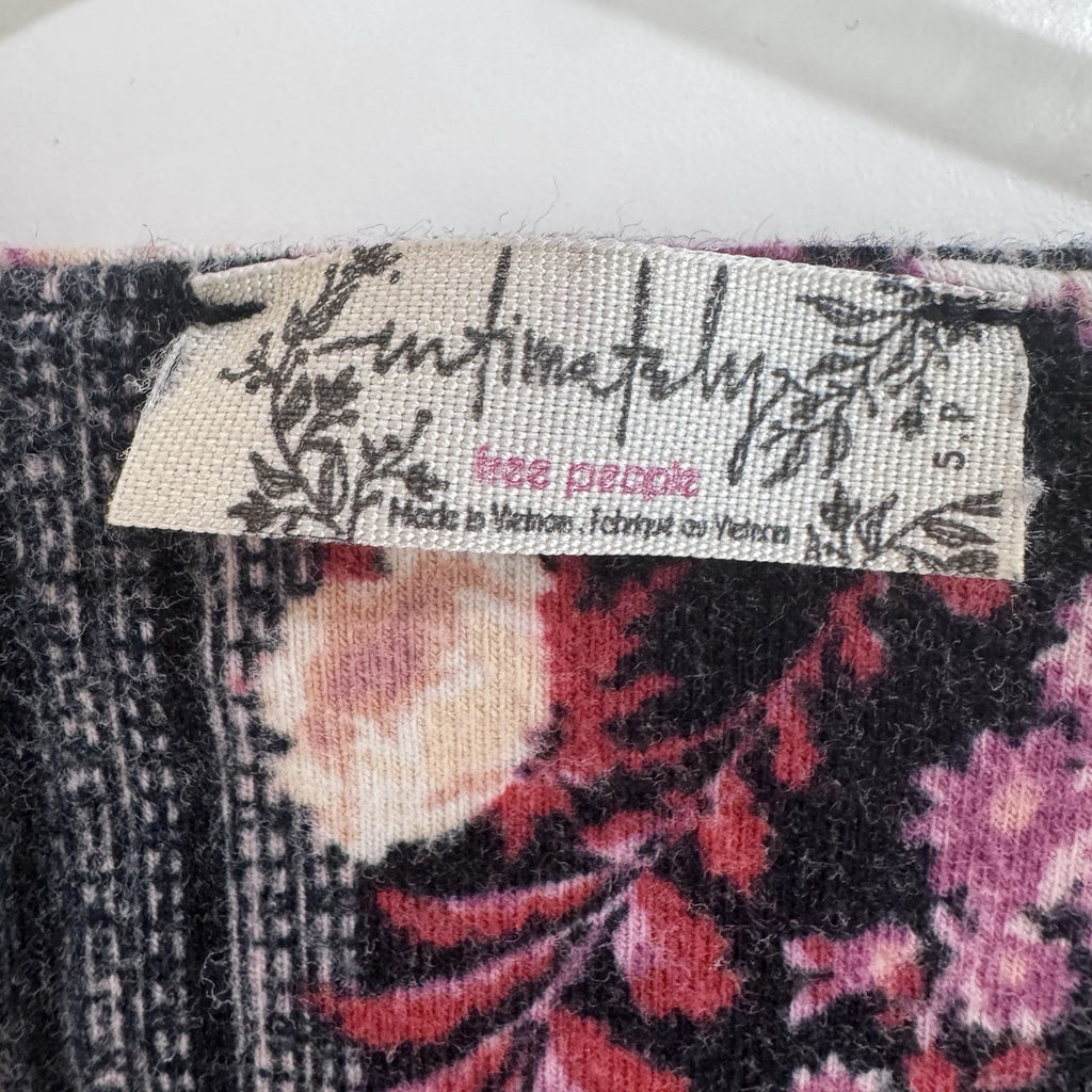 Free People Floral Long Sleeve Bodysuit Cutout Back Pink Purple Size S