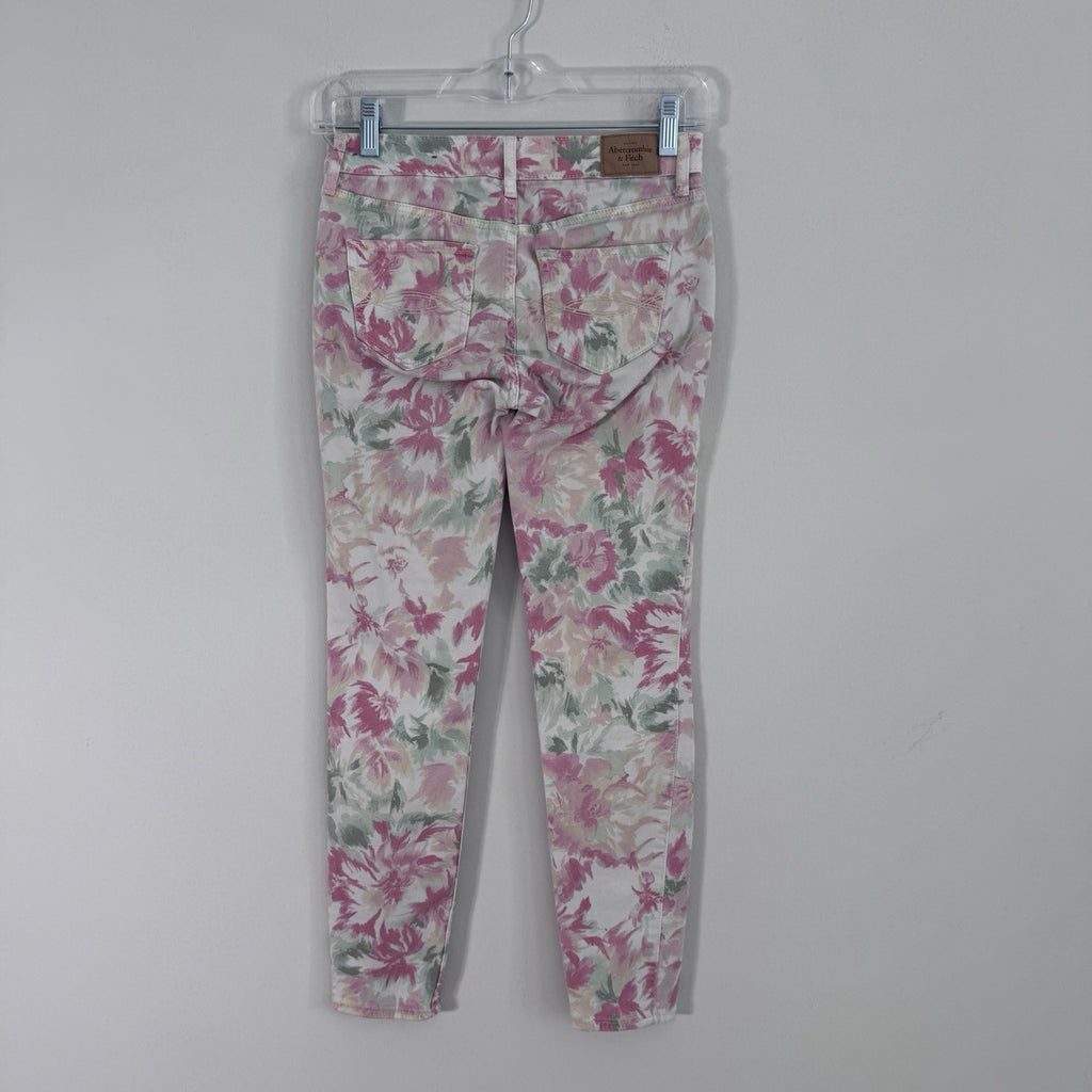Abercrombie & Fitch Floral Skinny Jeans Womens Size 0 W25 Pink Stretch
