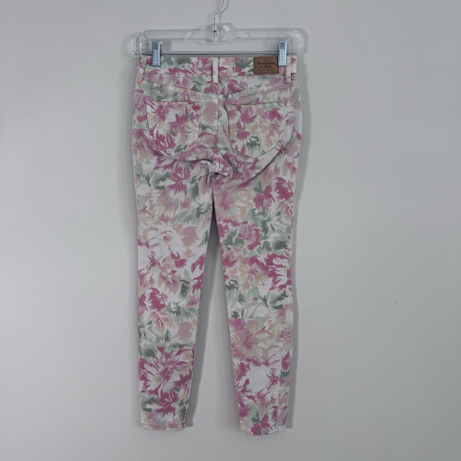 Abercrombie & Fitch Floral Skinny Jeans Womens Size 0 W25 Pink Stretch