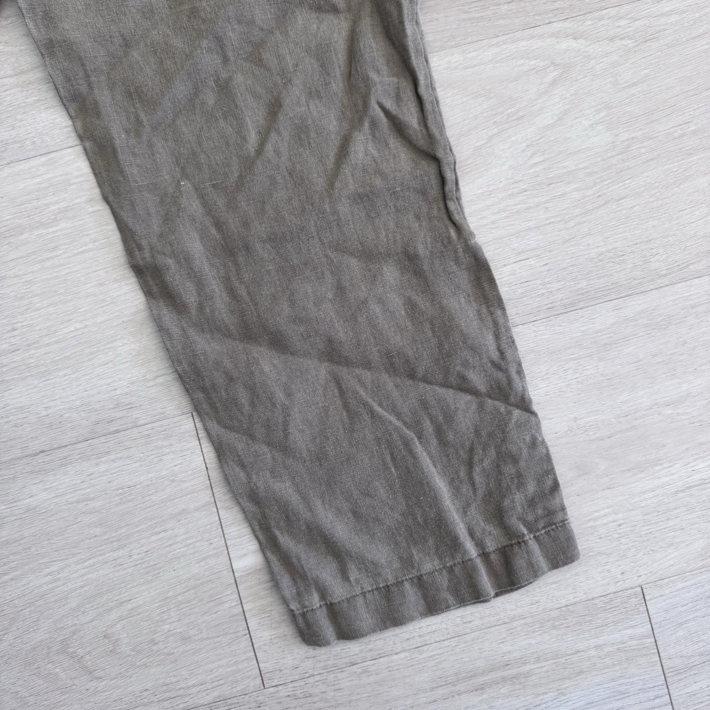 Nicole Miller New York Linen Pants Womens Large Taupe Elastic Waist Ankle Button