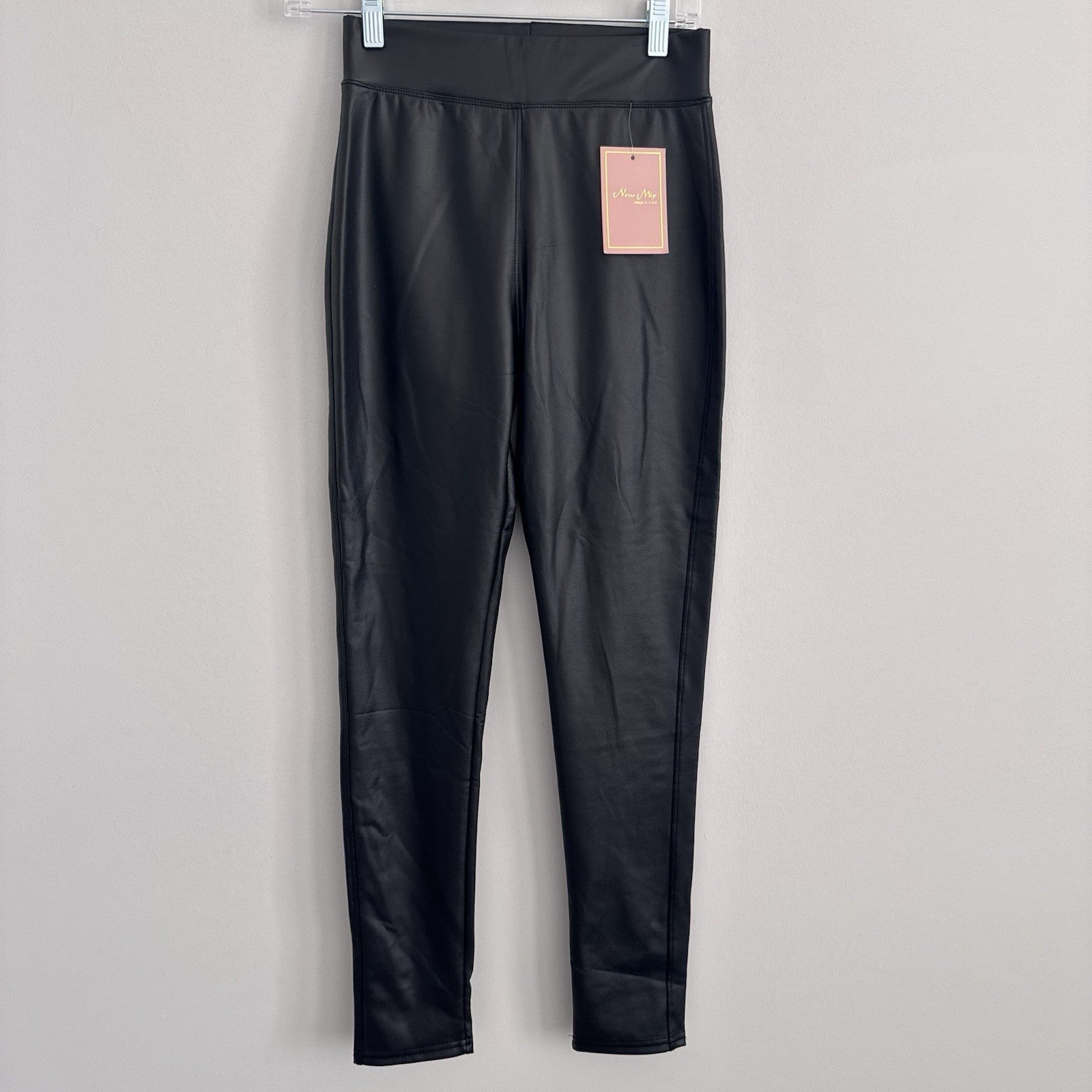New Mix Faux Leather Leggings S Black High Rise Stretch NWT