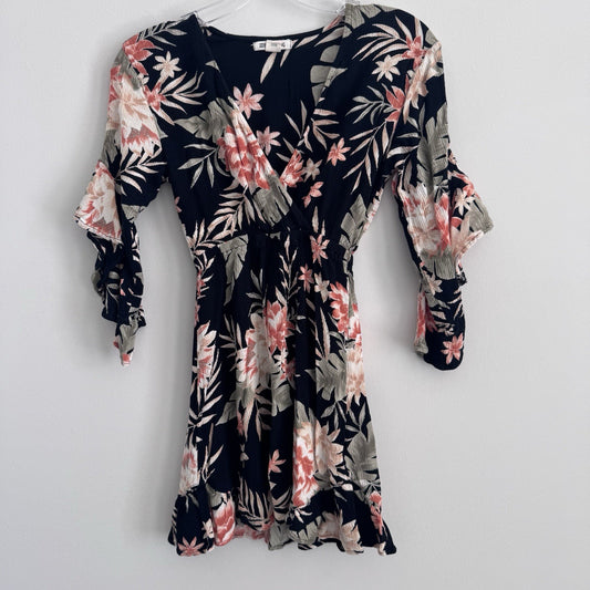 Billabong Navy Floral Wrap Dress XS Boho Mini
