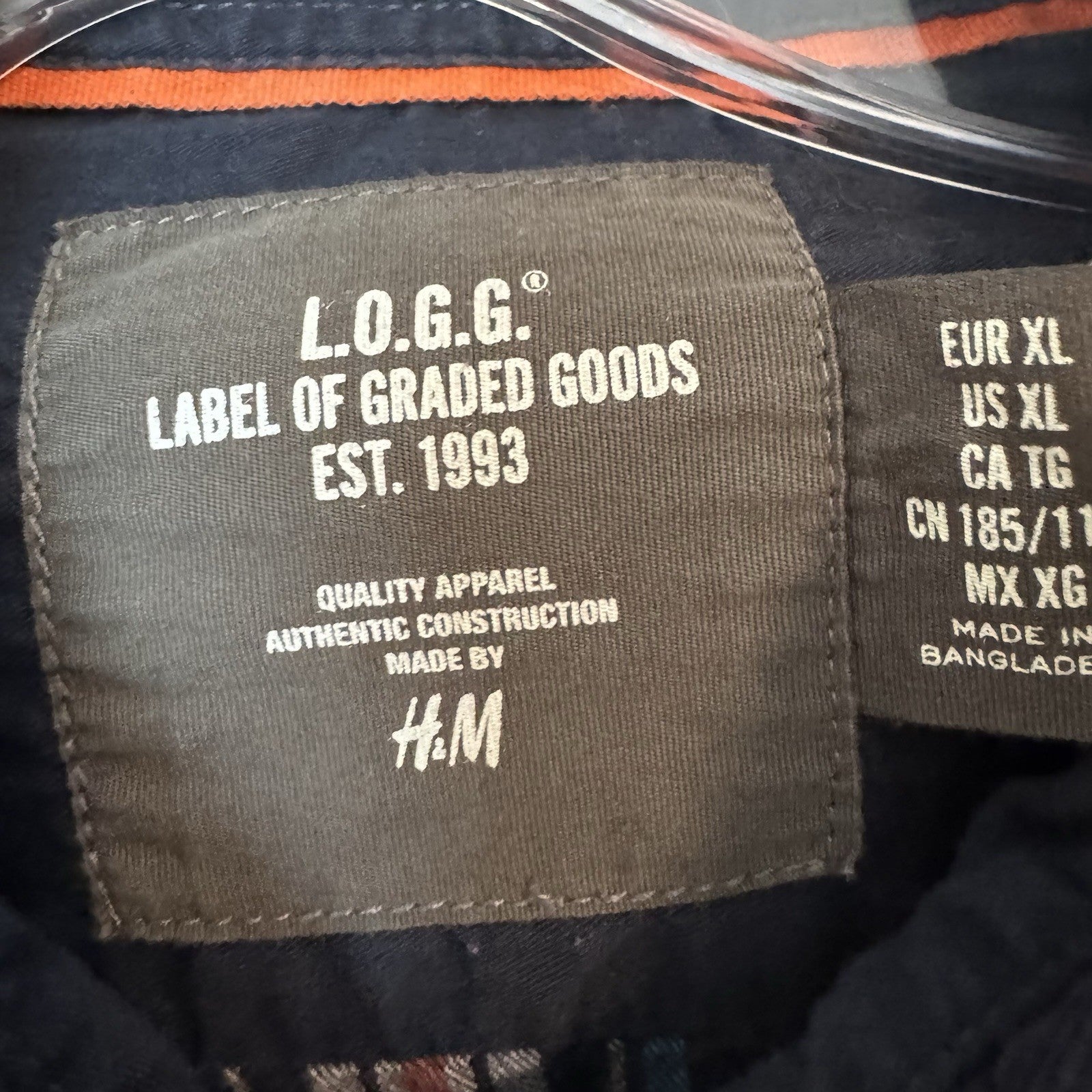 H&M LOGG Plaid Flannel Shirt Men’s XL Fitted 100% Cotton Navy Blue Check