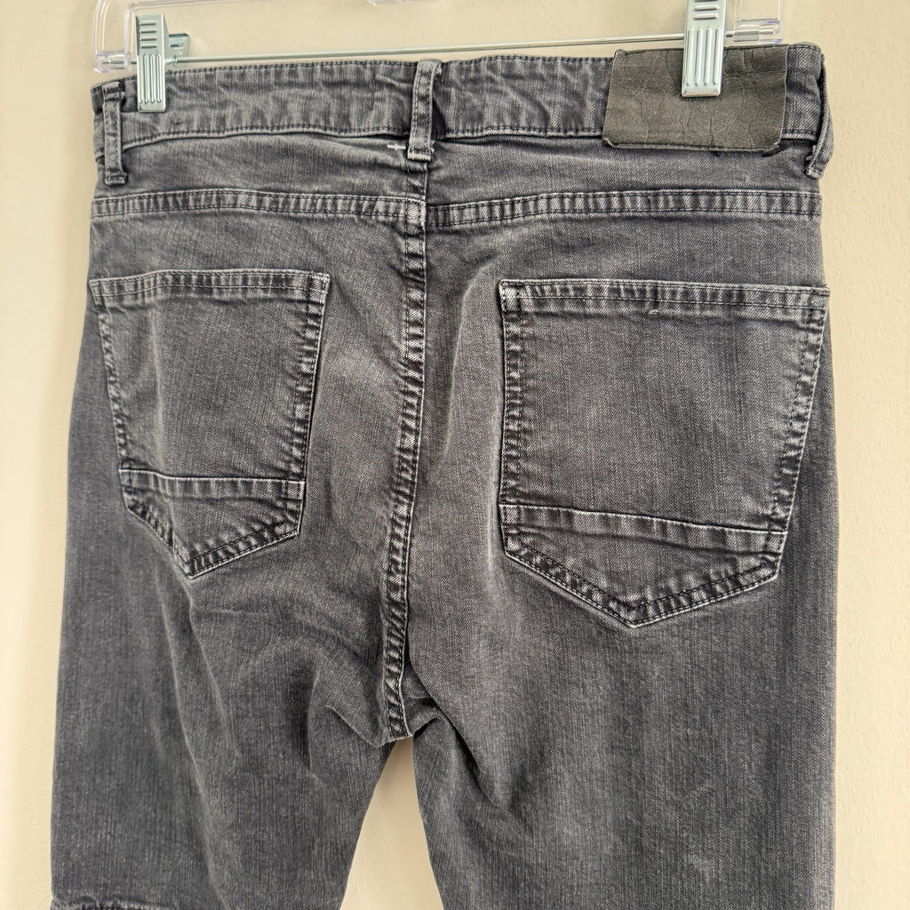 ZARA MAN Gray Biker Jeans 30 Skinny Moto Denim Ribbed Paneling Zipper Pockets