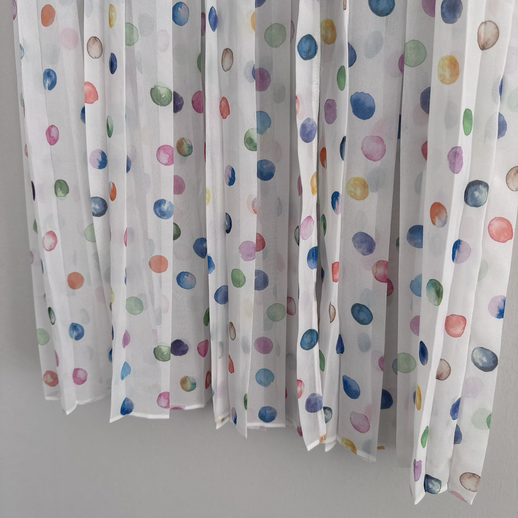Topshop Pleated Polka Dot Midi Skirt US 6 White Multicolor Sheer NWT