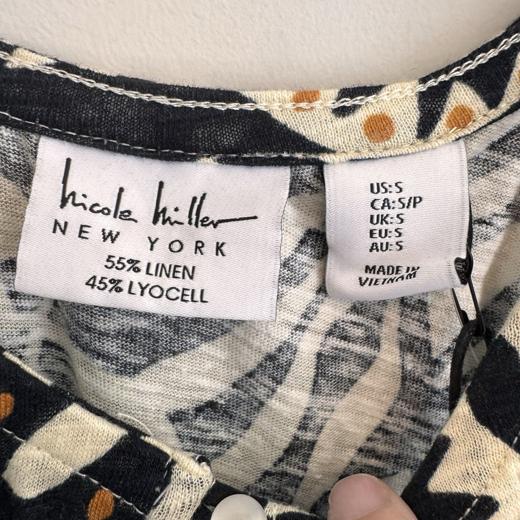 NWT Nicole Miller New York Small Linen Blend Boho Print Halter Tank Top Women’s